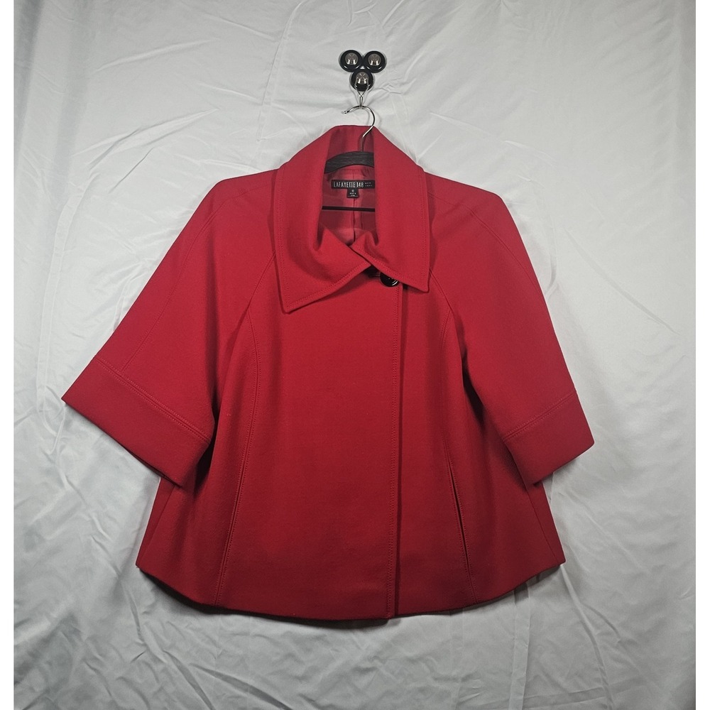 Lafayette 148 Wool Blend Swing Cape Women's Size 10 Red Flowy Retro Classy